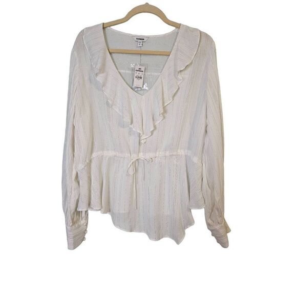 Express white with thin gold pin stripes top. NWT. Size L. - Picture 1 of 4